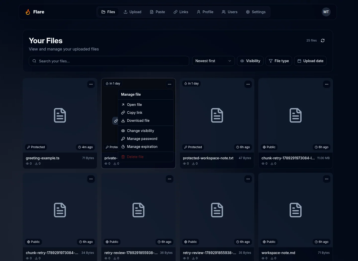File action menu in the library