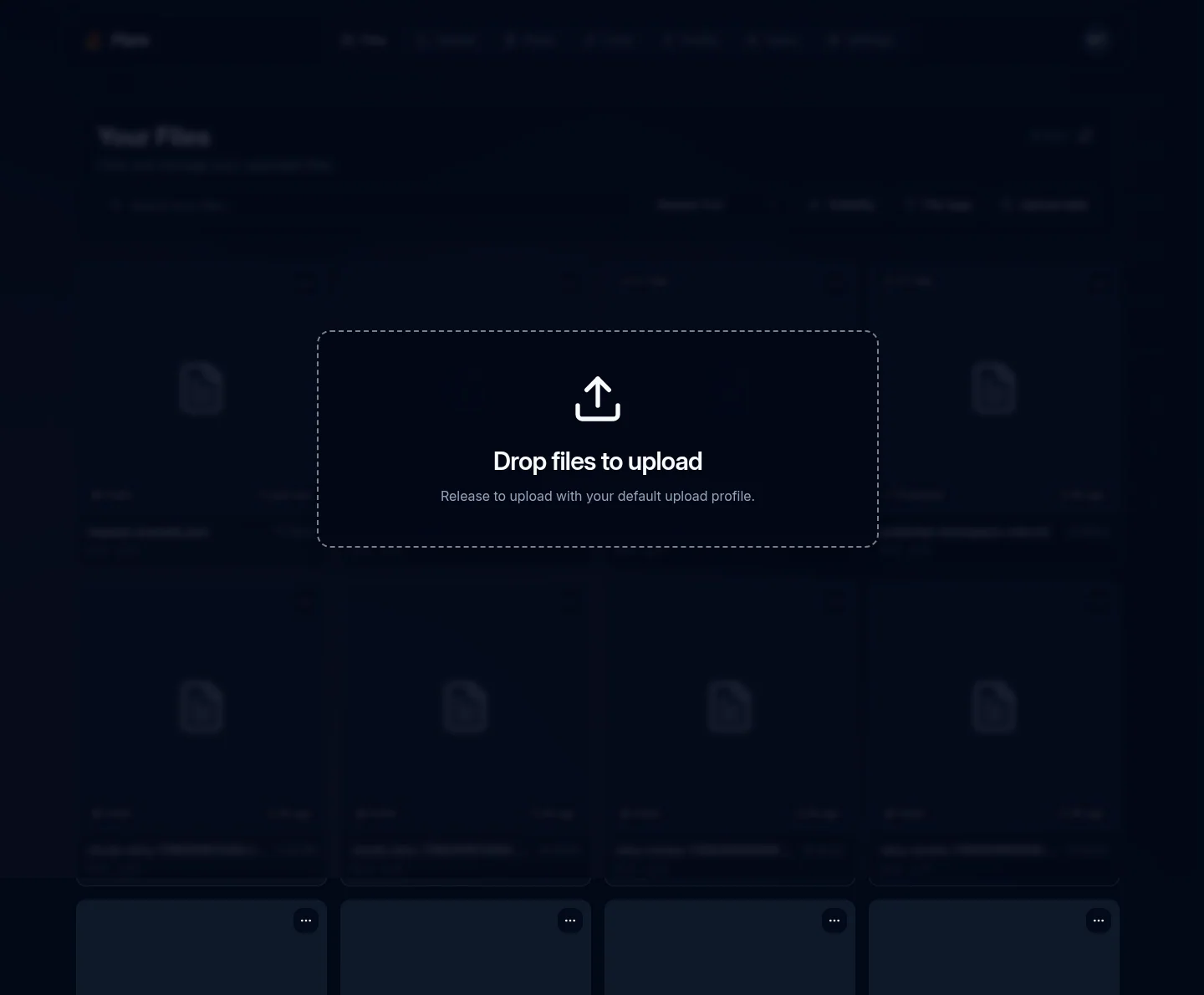 Dashboard file drop overlay