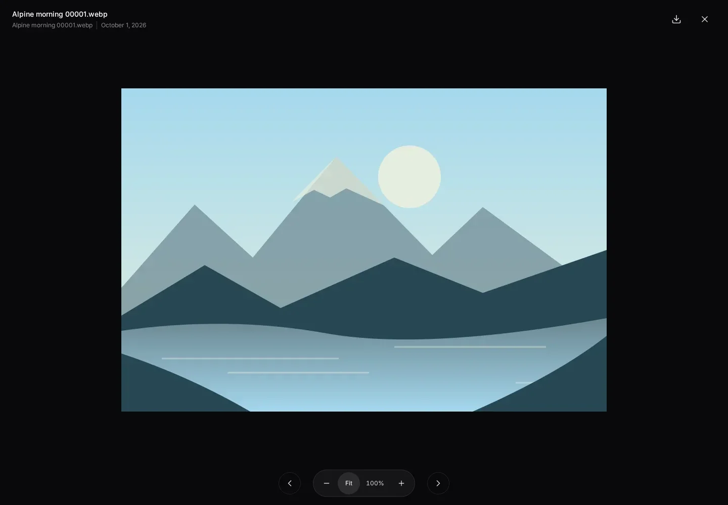 Full-screen image viewer opened from the continuous library, with navigation and zoom controls